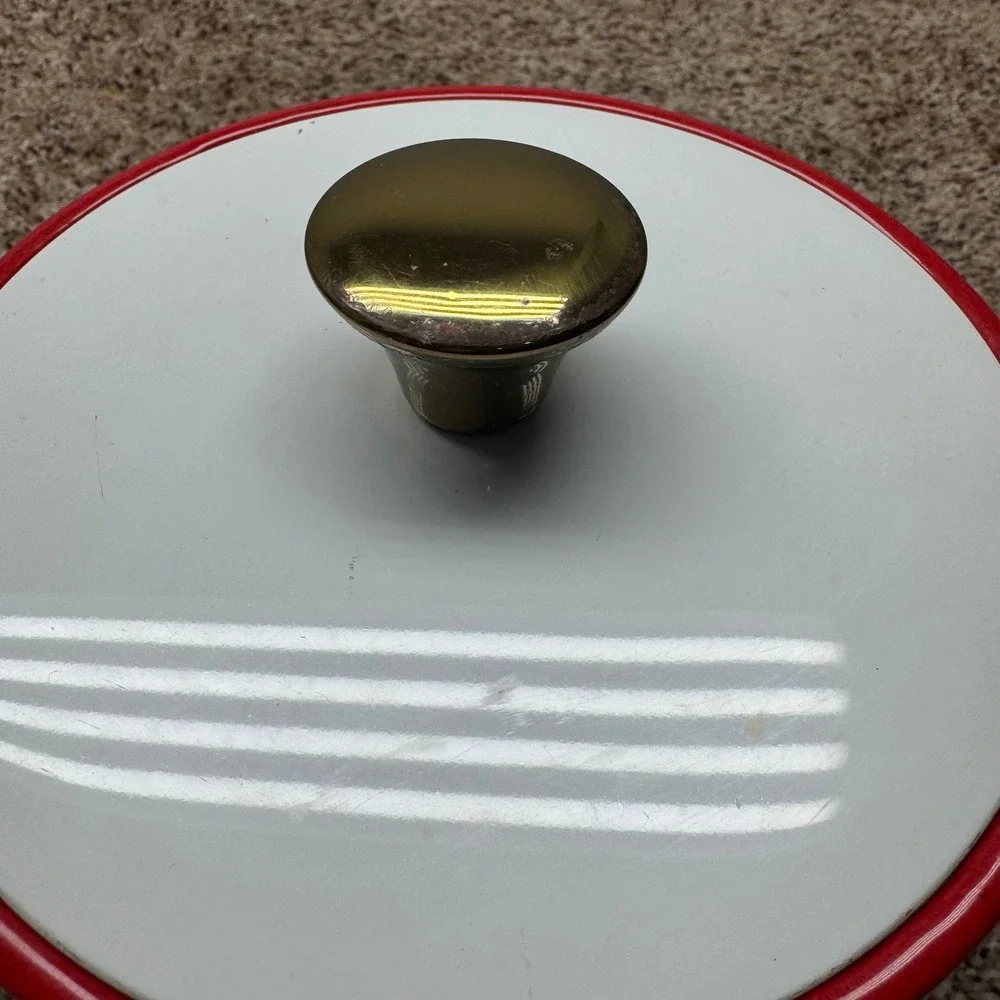 Vintage Gimbels Red Vinyl Ice Bucket Brass Handle Mid Century‎ Modern Made Italy